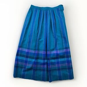 Vintage Pendleton Wool Plaid Pleated Skirt Sz 10 Midi Green Blue Tartan Academia